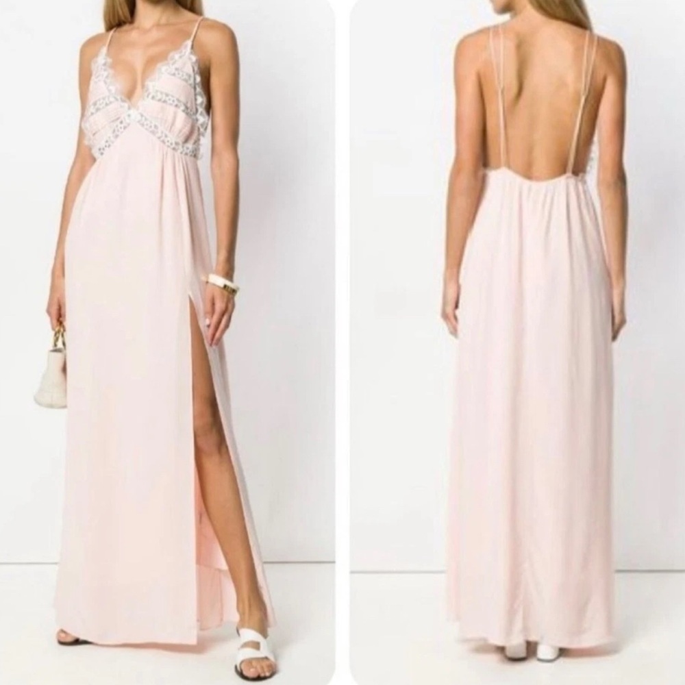 For Love & Lemons lovebird blush Pink Maxi nightgown lace Dress L - Picture 6 of 7